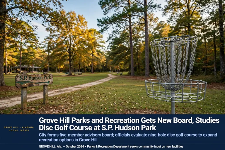 Grove Hill parks and recreation - Grove Hill Parks and Recreation Gets New Board, Studies Disc Golf Course at S.P. Hudson Park