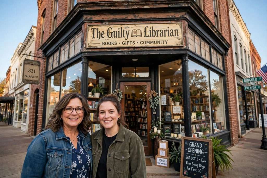 Illustration for the news story: The Guilty Librarian Bookstore Opens in Historic Downtown Flomaton Building Vacant for 30 Years