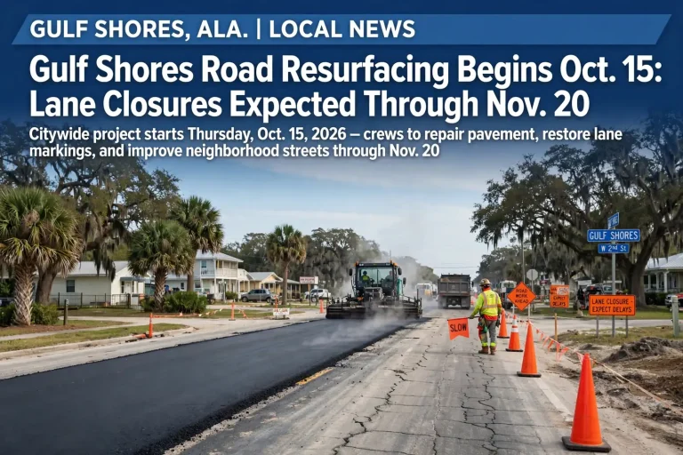 Asphalt paving machine and roller resurfacing a city street with a flagger directing traffic