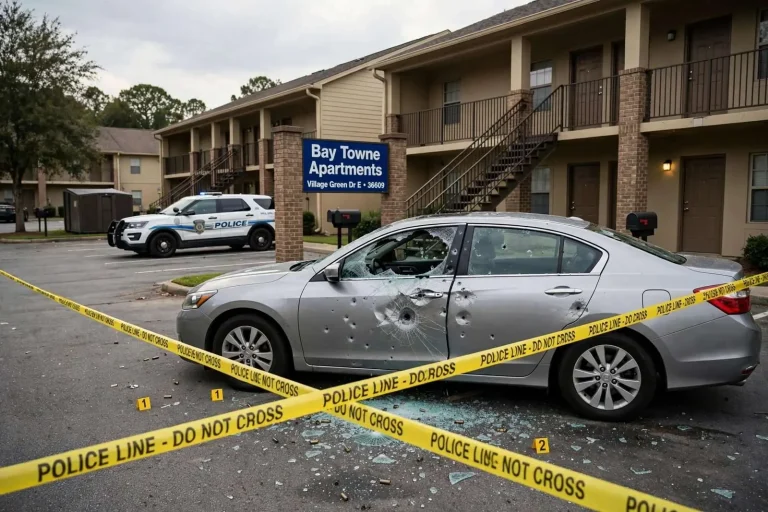 Illustration for the news story: Gunfire Strikes Parked Car at Mobile’s Bay Towne Apartments; No One Hurt