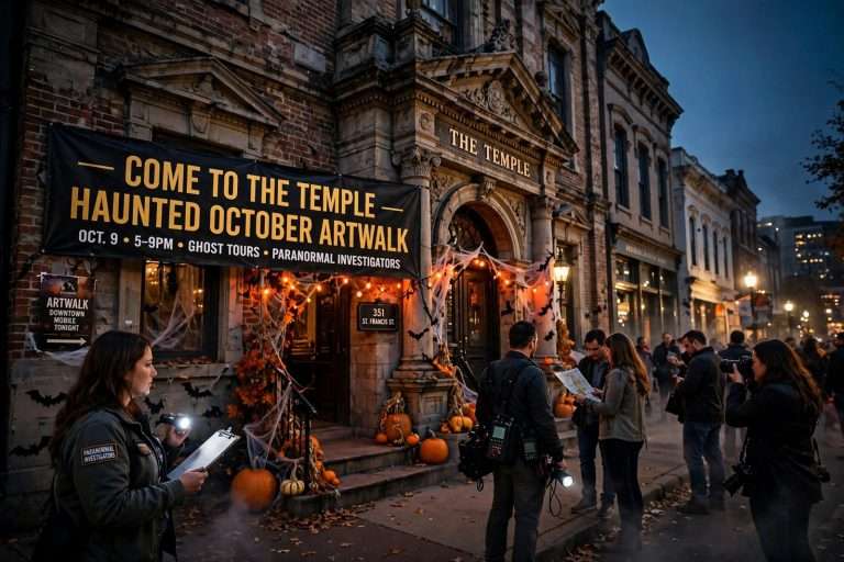 Illustration for the news story: Ghost Tours, Legends and Paranormal Investigators: The Temple Opens Its Doors for a Haunted October ArtWalk on Oct. 9