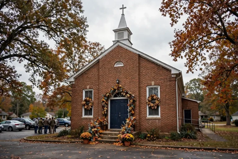 Congregants gathered on church steps beneath a '160th Anniversary' banner