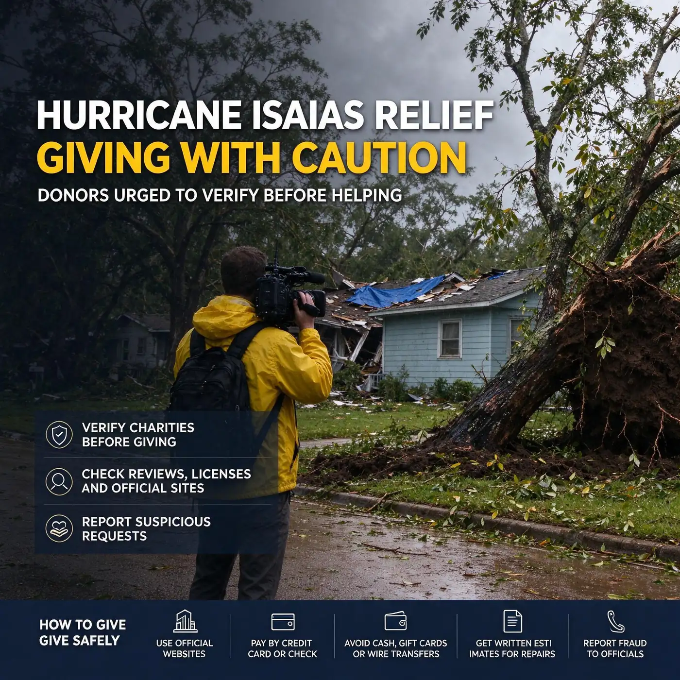 Person reviewing an online fundraising page for hurricane relief on a smartphone