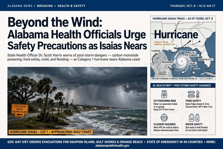 Illustration for the news story: Beyond the Wind: Alabama Health Officials Urge Hurricane Safety Precautions as Isaias Nears
