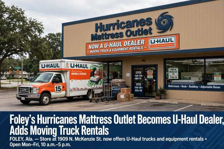 Illustration for the news story: Foley’s Hurricanes Mattress Outlet Becomes U-Haul Dealer, Adds Moving Truck Rentals
