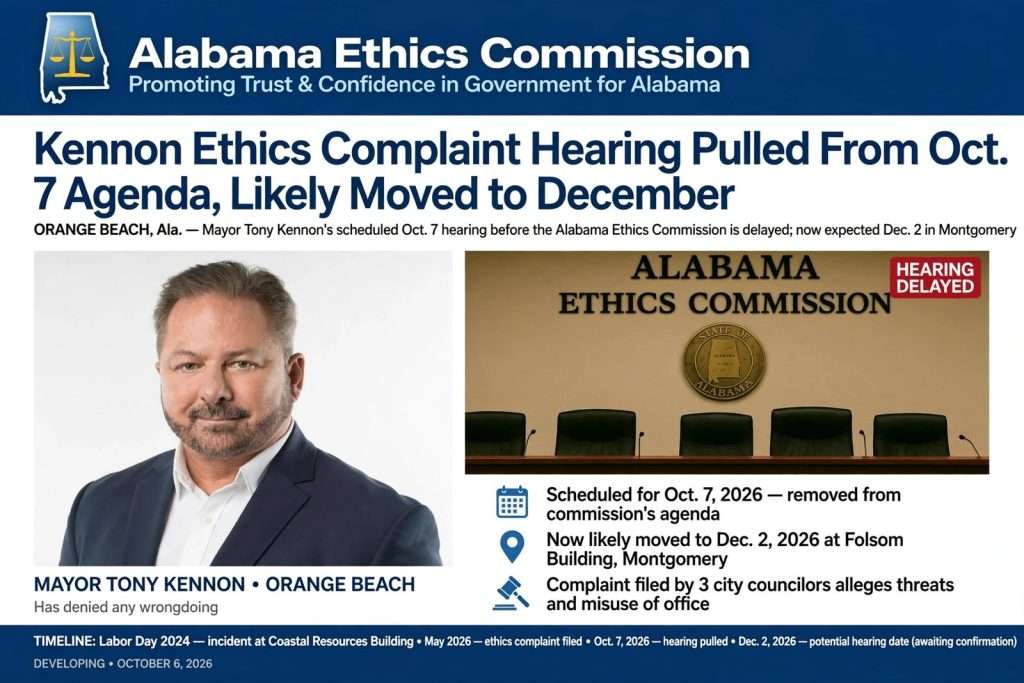 Illustration for the news story: Kennon Ethics Complaint Hearing Pulled From Oct. 7 Agenda, Likely Moved to December