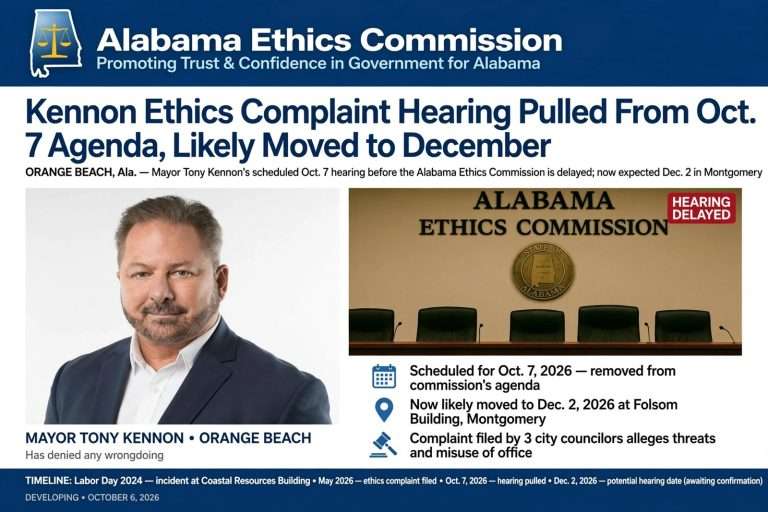 Illustration for the news story: Kennon Ethics Complaint Hearing Pulled From Oct. 7 Agenda, Likely Moved to December