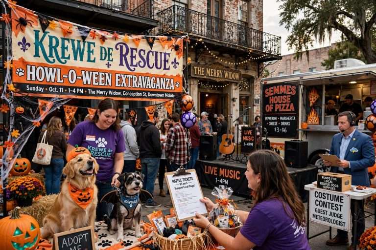Illustration for the news story: Krewe de Rescue’s Howl-o-ween Extravaganza Sunday at the Merry Widow Raises Funds for Local Dogs