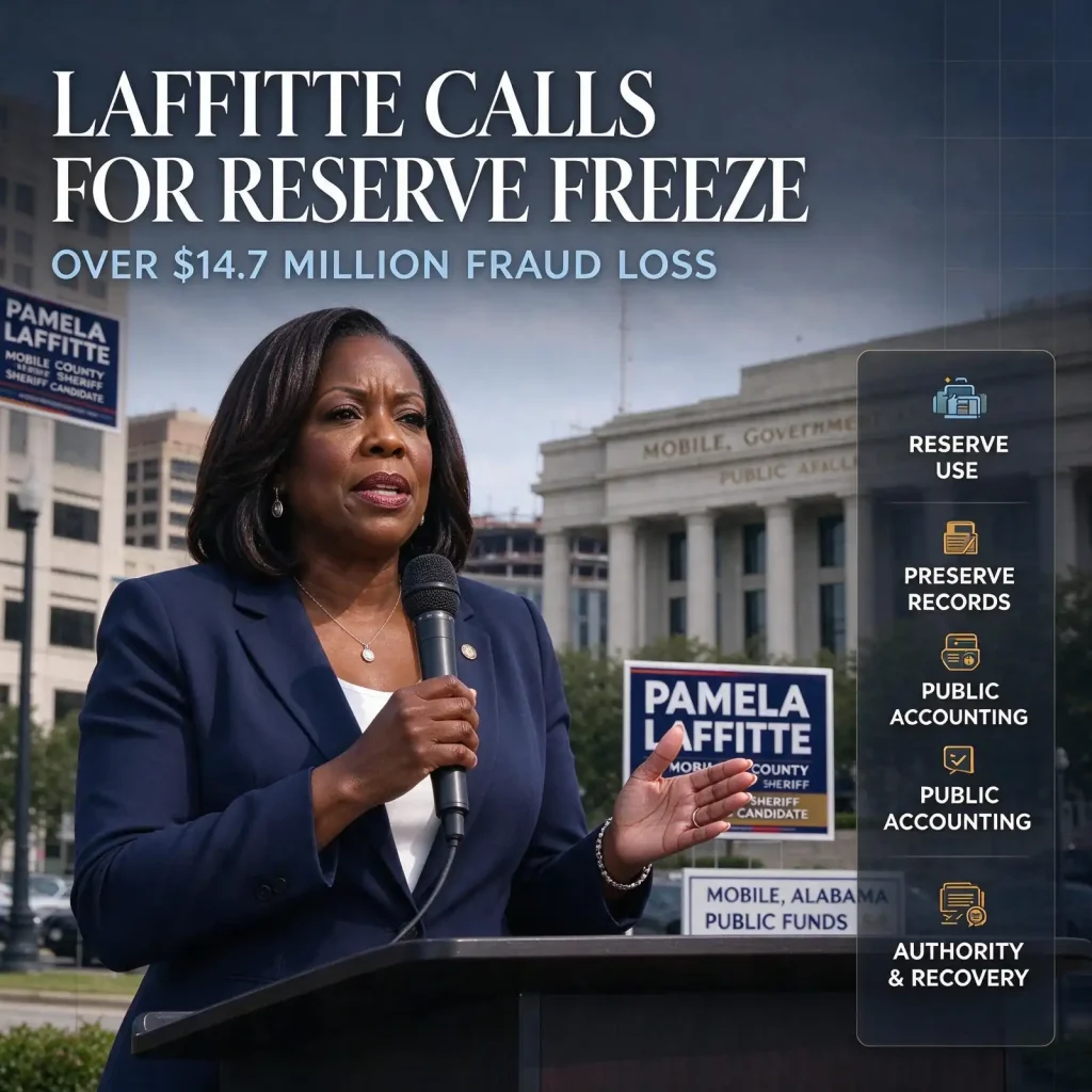 Pamela Laffitte - Sheriff Candidate Pamela Laffitte Urges Mobile to Freeze Reserve Transfers Over $14.7 Million Fraud Loss