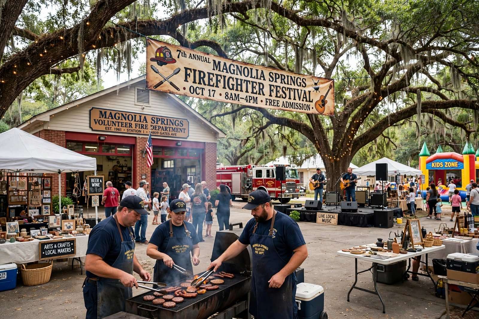Illustration for the news story: Live Oaks, Local Bands and Firehouse Cooking: Magnolia Springs Firefighter Festival Returns Oct. 17