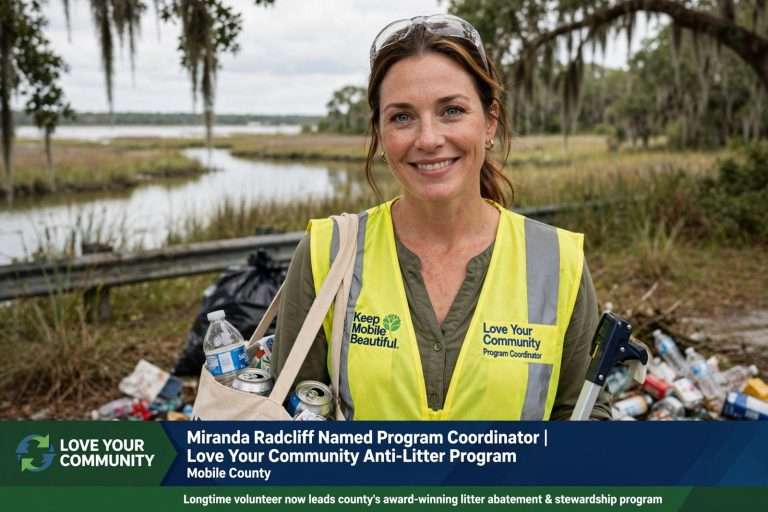 Illustration for the news story: Longtime Volunteer Miranda Radcliff to Lead Mobile County’s Love Your Community Anti-Litter Program