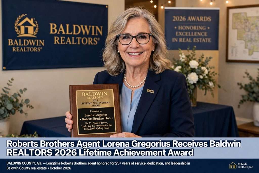 Illustration for the news story: Roberts Brothers Agent Lorena Gregorius Receives Baldwin REALTORS 2026 Lifetime Achievement Award