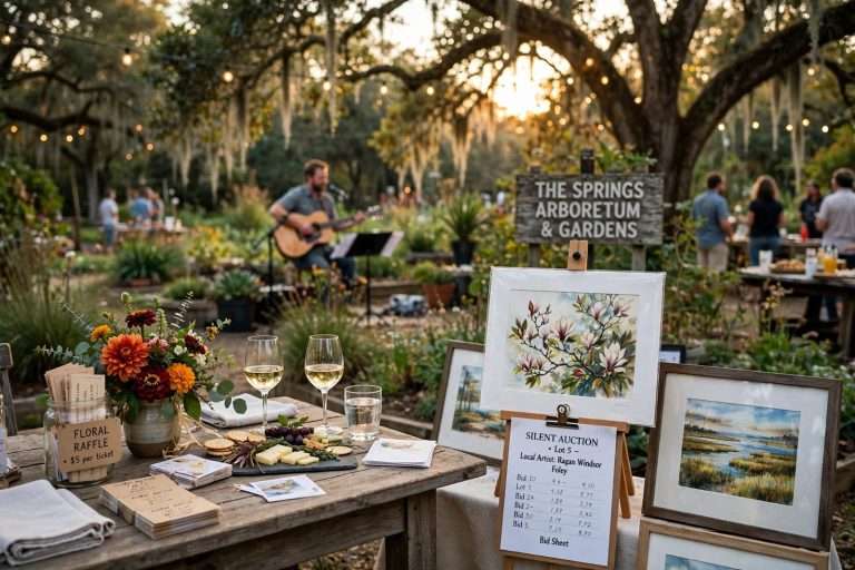 Illustration for the news story: Wine, Music and a New Art Auction: Magnolia Springs Sets Third Meet ’Em in the Arboretum Fundraiser Oct. 25