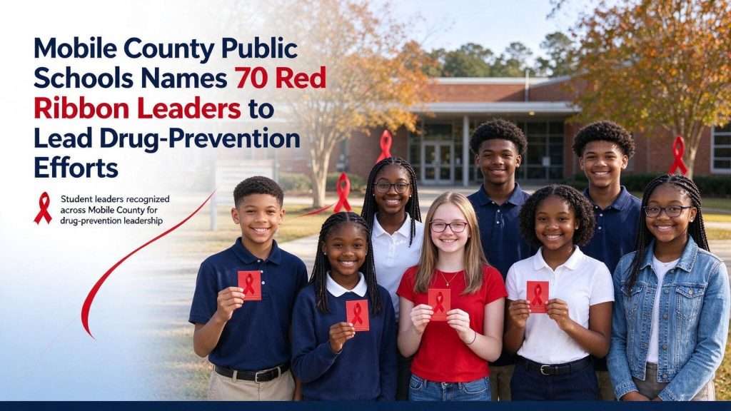 Illustration for the news story: Mobile County Public Schools Names 70 Red Ribbon Leaders to Lead Drug-Prevention Efforts