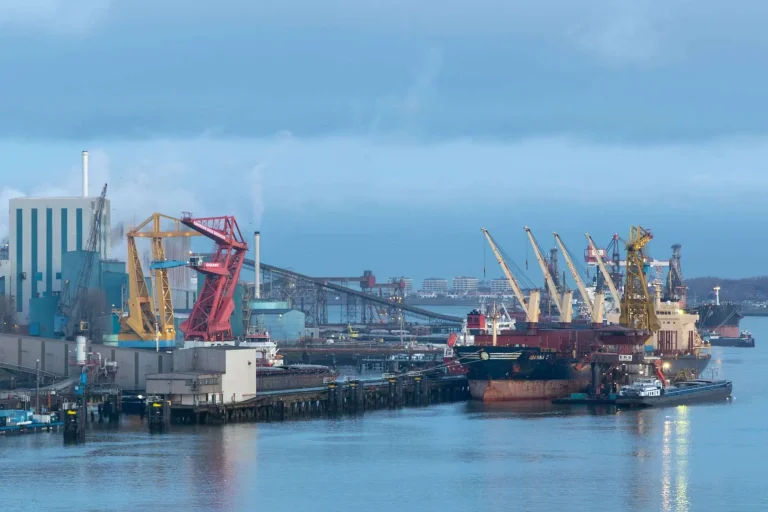 Industrial workers at a port facility