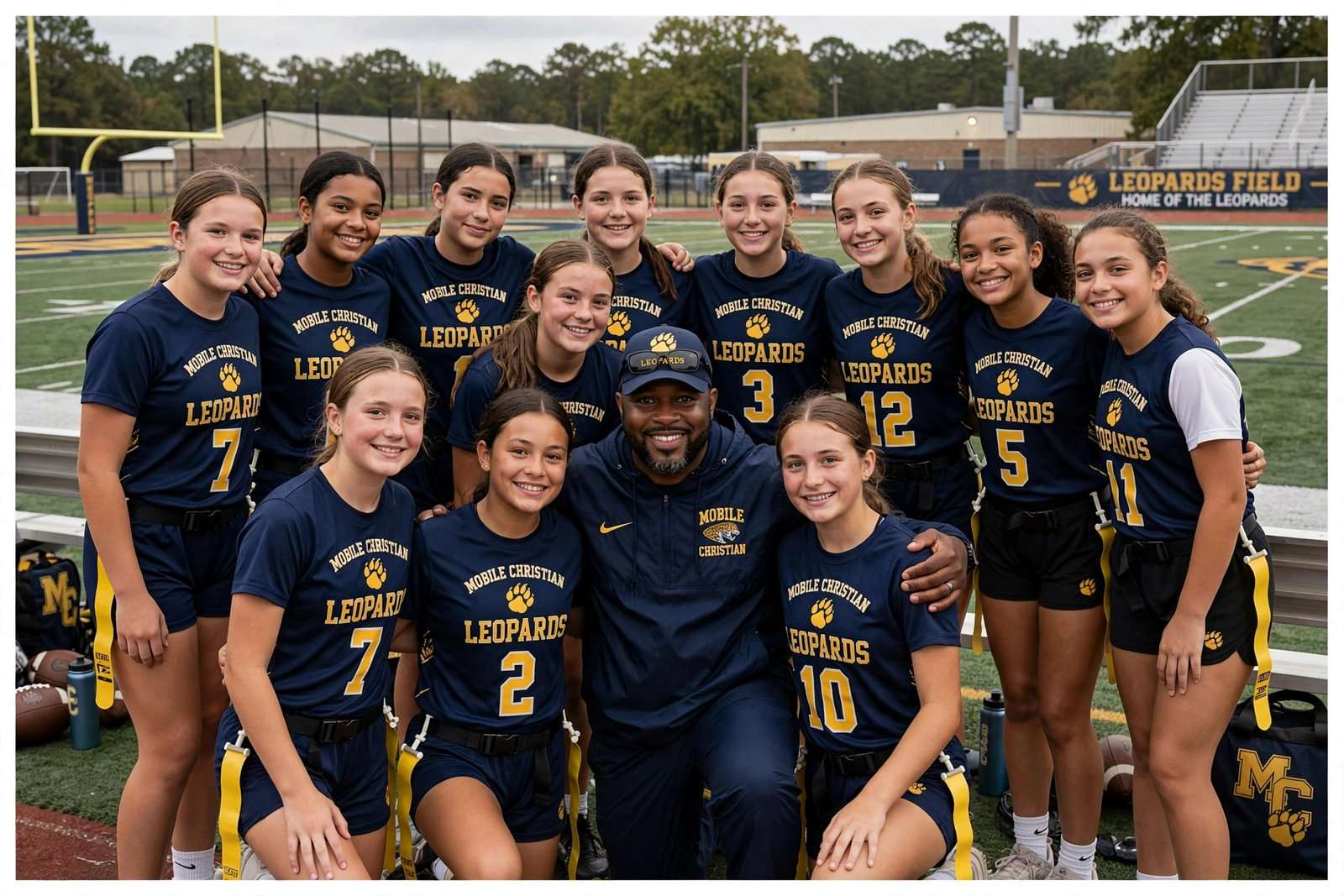 Illustration for the news story: Mobile Christian’s First-Year Flag Football Team Is Young, Close-Knit and Getting Better