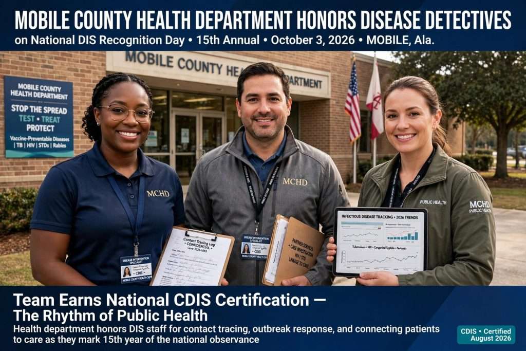Illustration for the news story: Mobile County Health Department Honors Disease Detectives on National DIS Recognition Day