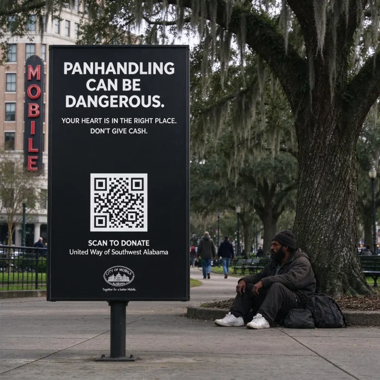 Mobile panhandling sign campaign – Mobile Panhandling Sign Campaign Asks Public to Give to Homeless Groups, Not Cash
