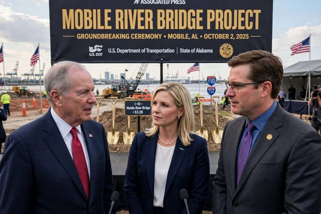 Illustration for the news story: Mobile River Bridge Push: Tuberville, Britt Say Duffy First Said No Before Trump Stepped In