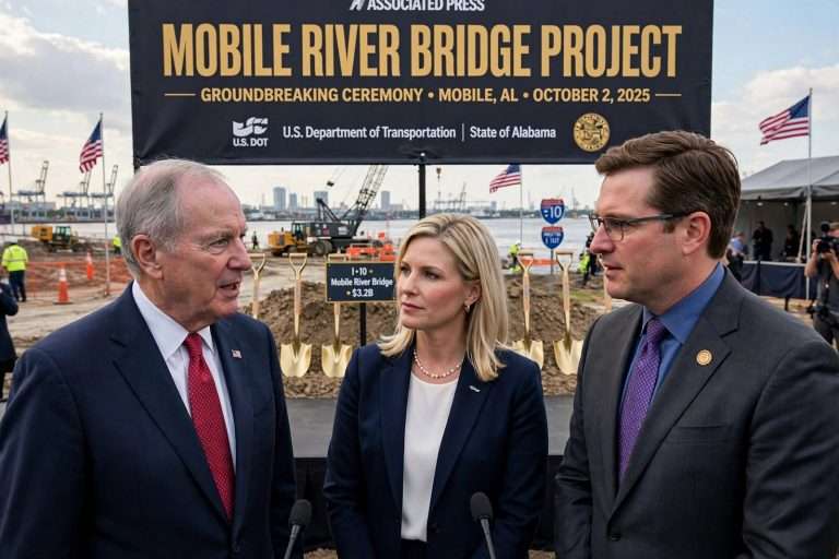 Illustration for the news story: Mobile River Bridge Push: Tuberville, Britt Say Duffy First Said No Before Trump Stepped In