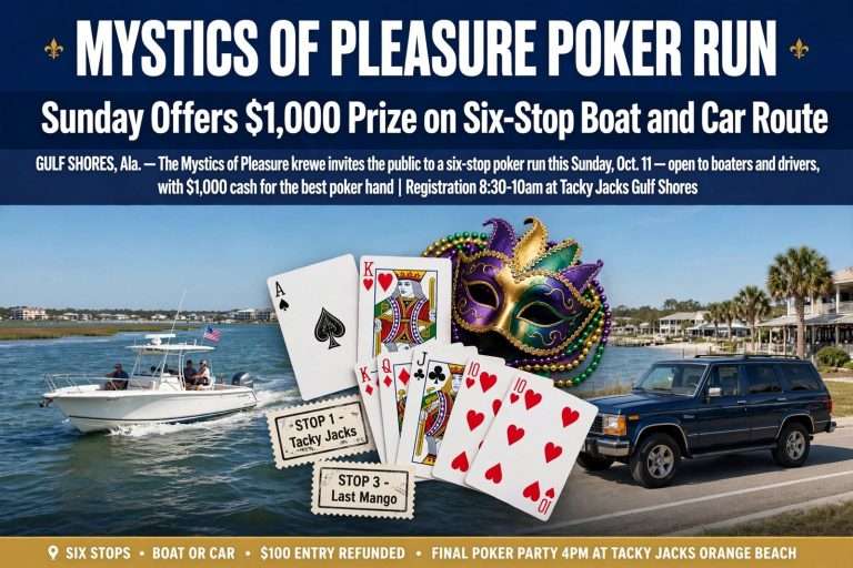 Illustration for the news story: Mystics of Pleasure Poker Run Sunday Offers $1,000 Prize on Six-Stop Boat and Car Route