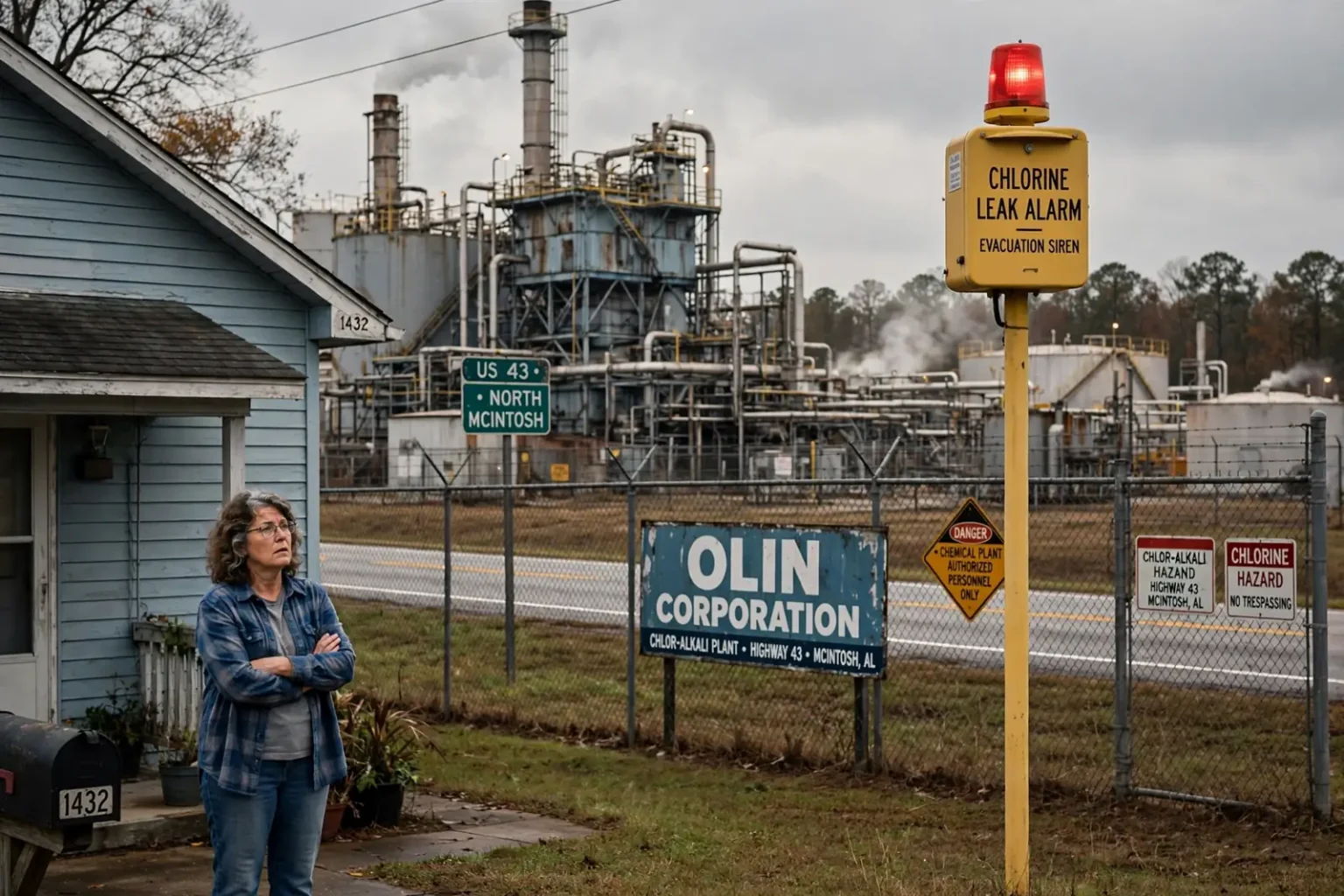 Olin chlorine leak alarm prompts concern at the chemical plant on Highway 43 in McIntosh, Alabama