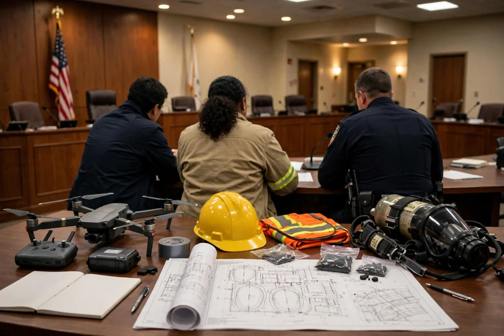 City council members seated at a dais in a council chamber during a public meeting