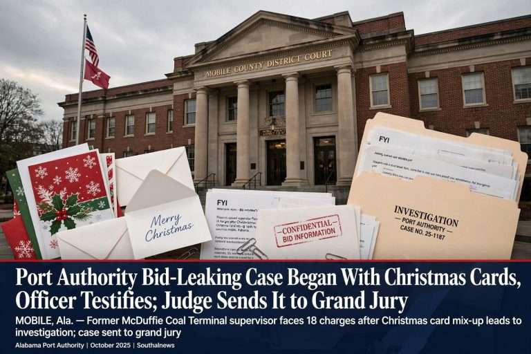 Illustration for the news story: Port Authority Bid-Leaking Case Began With Christmas Cards, Officer Testifies; Judge Sends It to Grand Jury