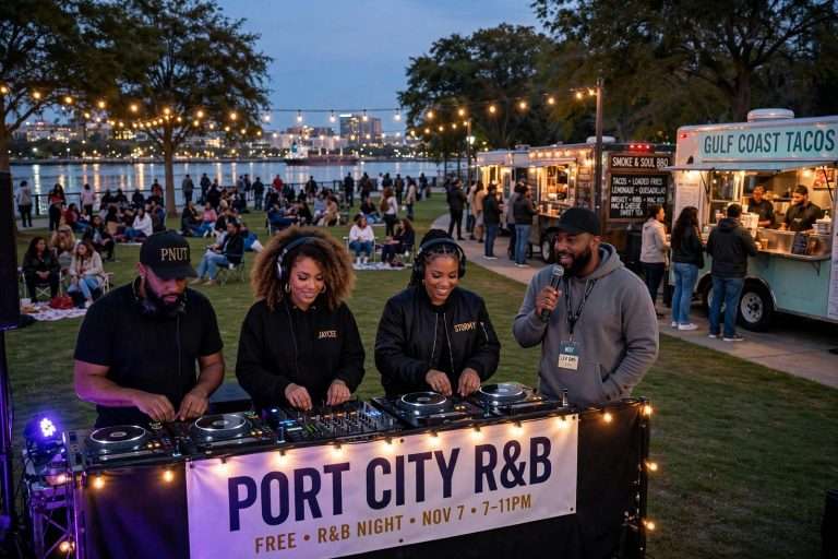 Illustration for the news story: Free Port City R&B Night Brings Atlanta DJs, Surprise Guests and Food Trucks to Cooper Riverside Park Nov. 7