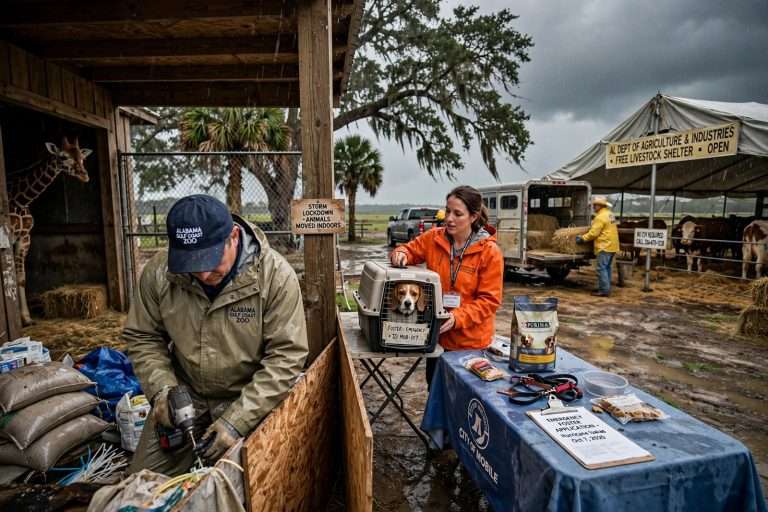 Illustration for the news story: Protecting Animals From Hurricane Isaias: Zoo Locks Down, Mobile Seeks Dog Fosters, Livestock Shelters Open