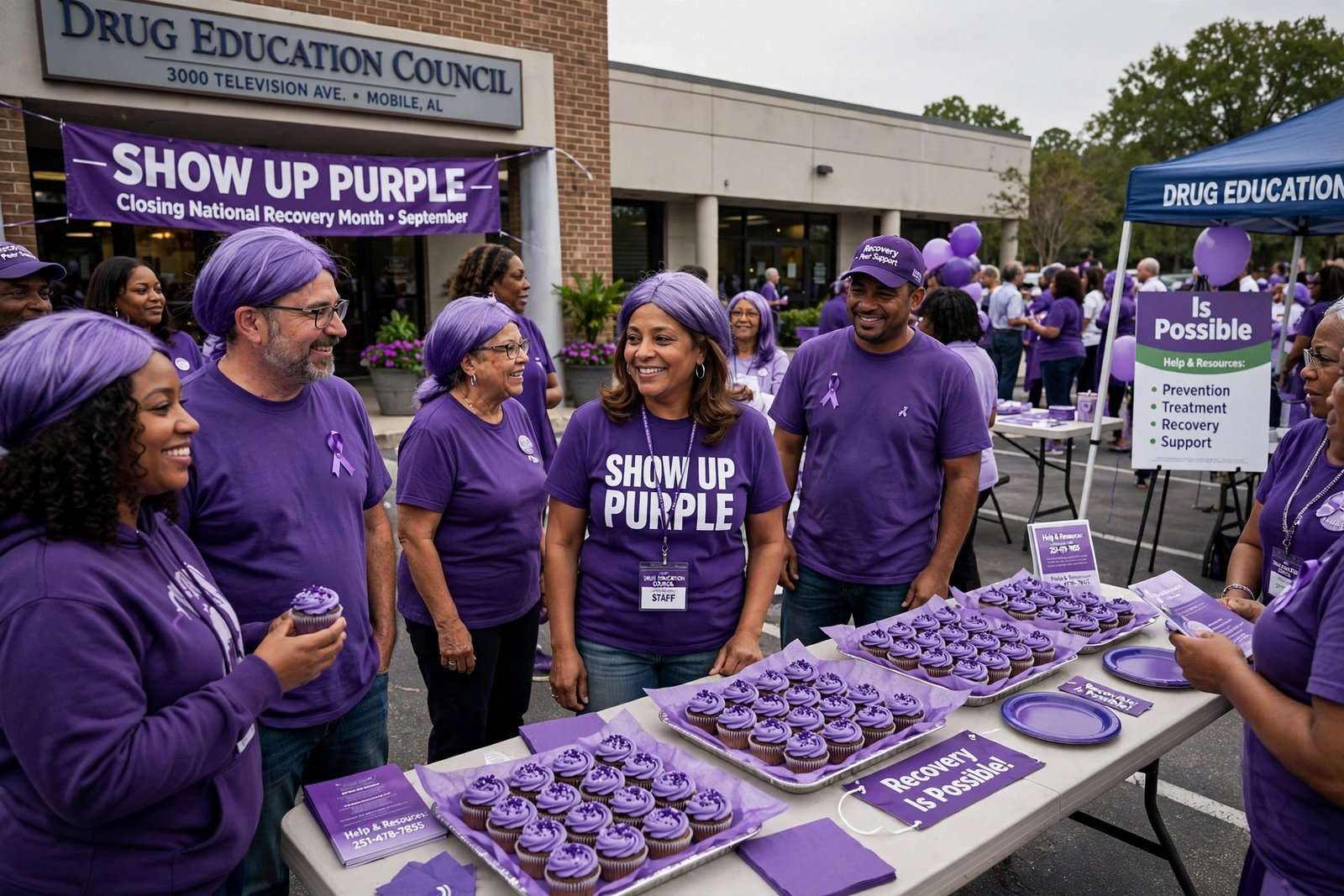 Illustration for the news story: Purple Wigs and Cupcakes: Drug Education Council’s ‘Show Up Purple’ Closes National Recovery Month in Mobile