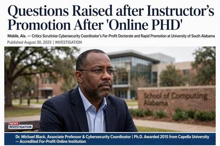 Illustration for the news story: Questions Raised after Instructor’s Promotion After “Online PHD”