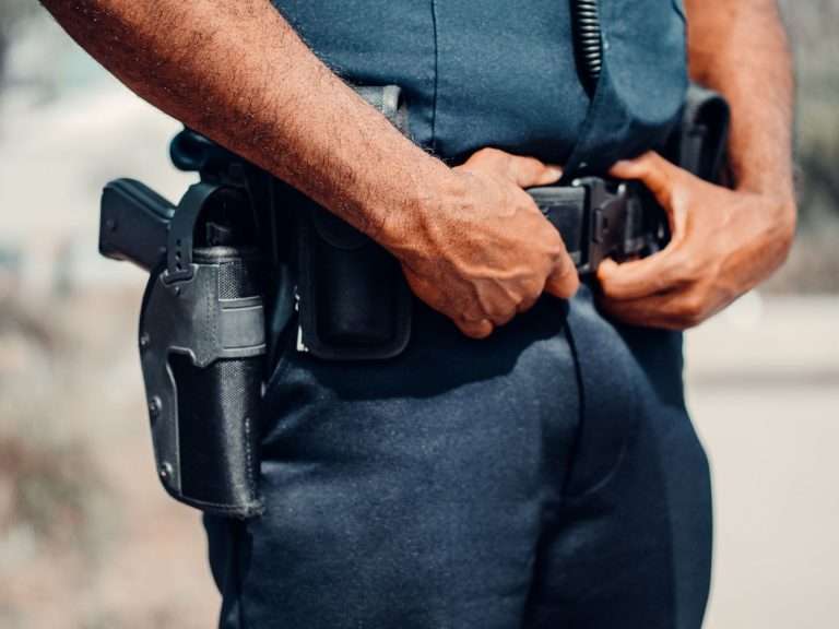 Police body-worn camera on an officer's uniform