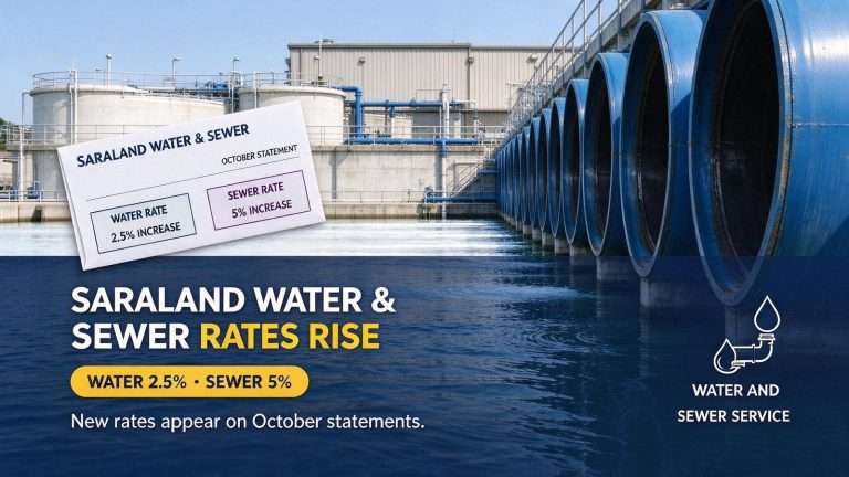 Illustration for the news story: Saraland Water Rates Rise 2.5%, Sewer Rates 5% on October Statements: What It Means for Your Bill