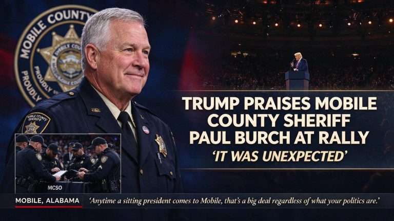 Illustration for the news story: ‘It Was Unexpected’: Mobile County Sheriff Paul Burch Reflects on Trump’s Rally Shout-Out and His First One-on-One With a President