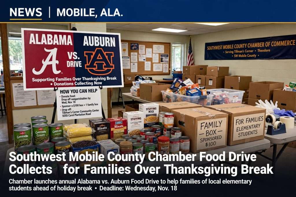 Illustration for the news story: Southwest Mobile County Chamber Food Drive Collects for Families Over Thanksgiving Break