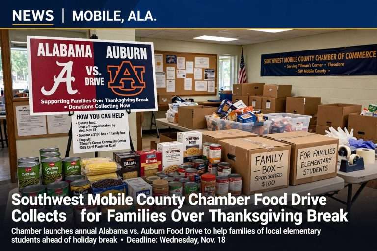 Illustration for the news story: Southwest Mobile County Chamber Food Drive Collects for Families Over Thanksgiving Break