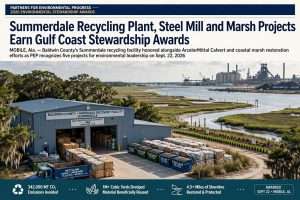 Illustration for the news story: Summerdale Recycling Plant, Steel Mill and Marsh Projects Earn Gulf Coast Stewardship Awards