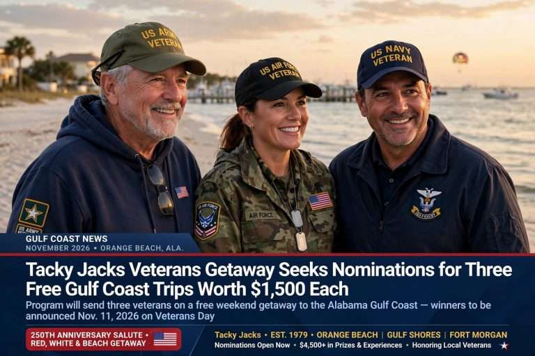 Illustration for the news story: Tacky Jacks Veterans Getaway Seeks Nominations for Three Free Gulf Coast Trips Worth $1,500 Each