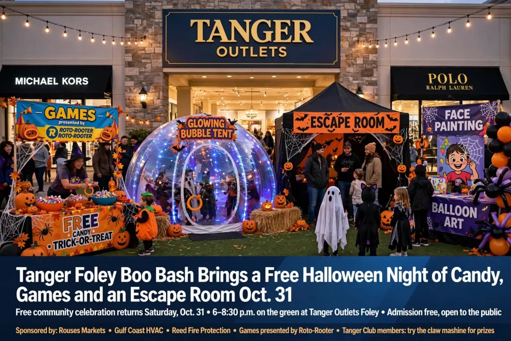 Children in Halloween costumes carrying treat buckets at an outdoor evening event