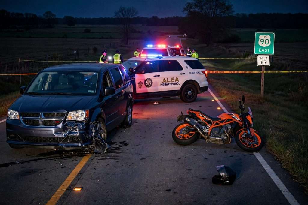 Illustration for the news story: Tennessee Motorcyclist Killed in Two-Vehicle Crash on U.S. 90 East of Robertsdale