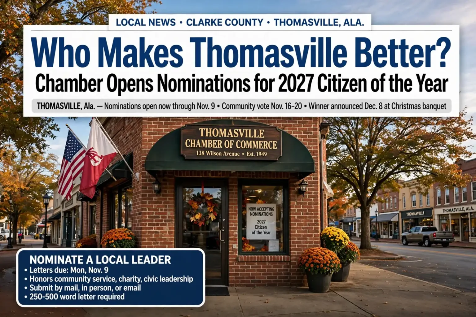 Thomasville Citizen of the Year - Who Makes Thomasville Better? Chamber Opens Nominations for 2027 Citizen of the Year