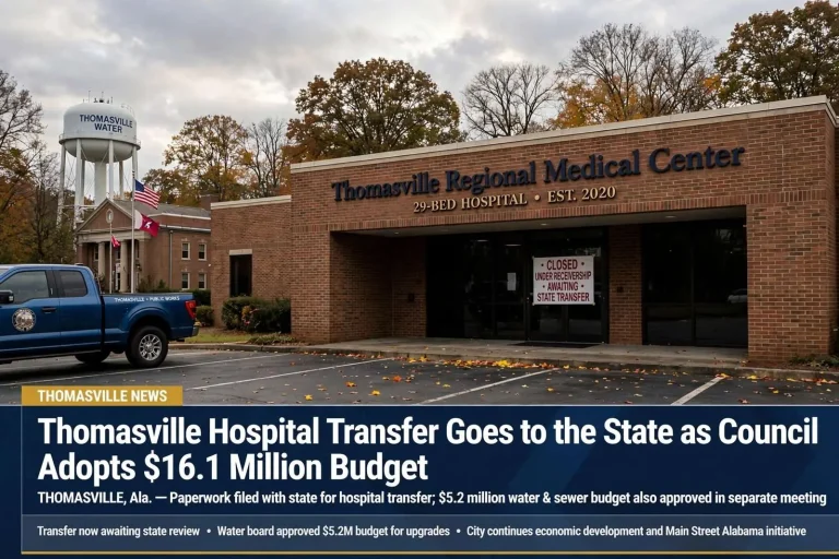 Illustration for the news story: Thomasville Hospital Transfer Goes to the State as Council Adopts $16.1 Million Budget