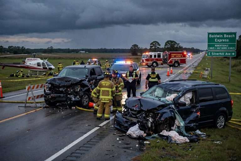 Illustration for the news story: Two Drivers Killed in Head-On Baldwin Beach Express Crash Near Robertsdale