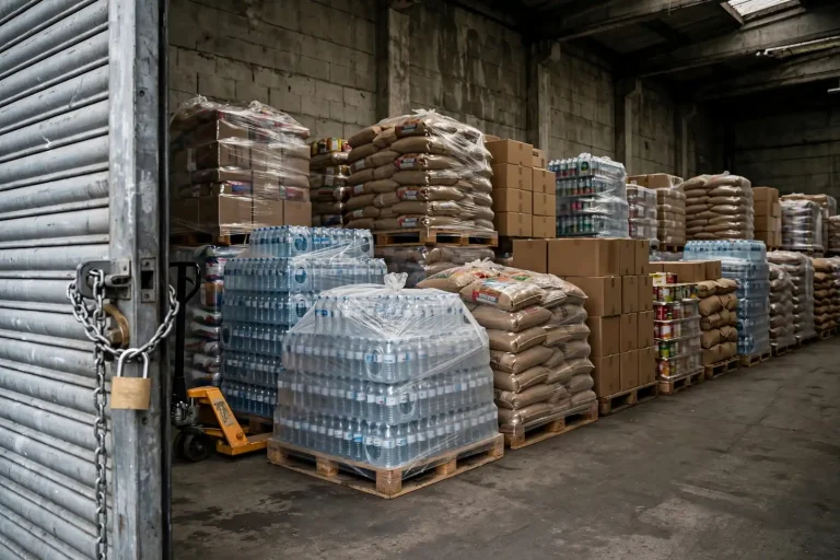 Volunteers loading cases of bottled water into a car at a drive-through disaster supply distribution