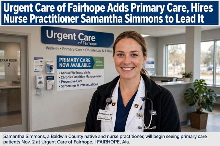 Illustration for the news story: Urgent Care of Fairhope Adds Primary Care, Hires Nurse Practitioner Samantha Simmons to Lead It