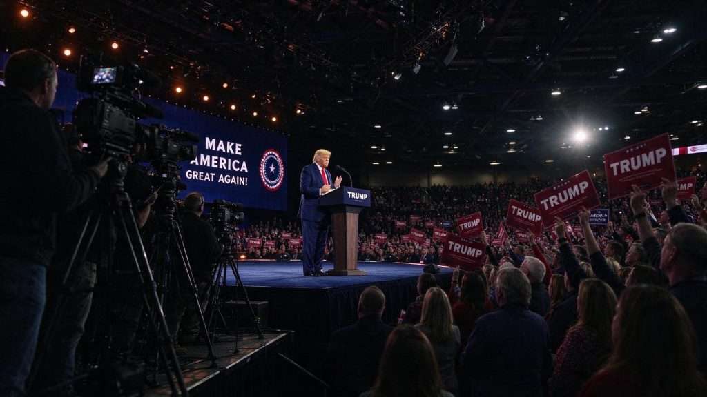 Illustration for the news story: Why Trump Chose Mobile: Experts Say Alabama Rally Was About Image, Not Vulnerability