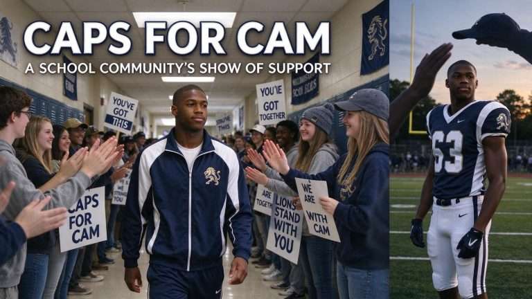 Illustration for the news story: Williamson High School Rallies Around Camairus Nicholson With ‘Caps for Cam’ Before Surgery