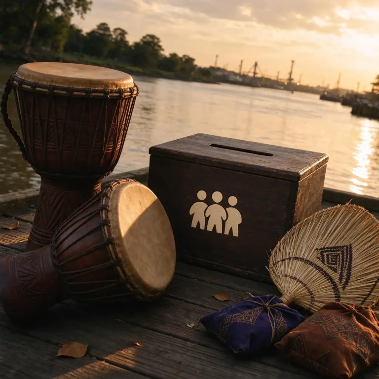 Drummers perform West African rhythms on hand drums before an audience in a Mobile venue